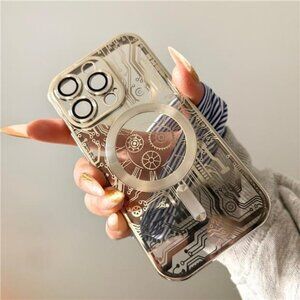 Iphone 16 Pro Sliver Circuit Clock Pattern Magnetic MagSafe Compatibility